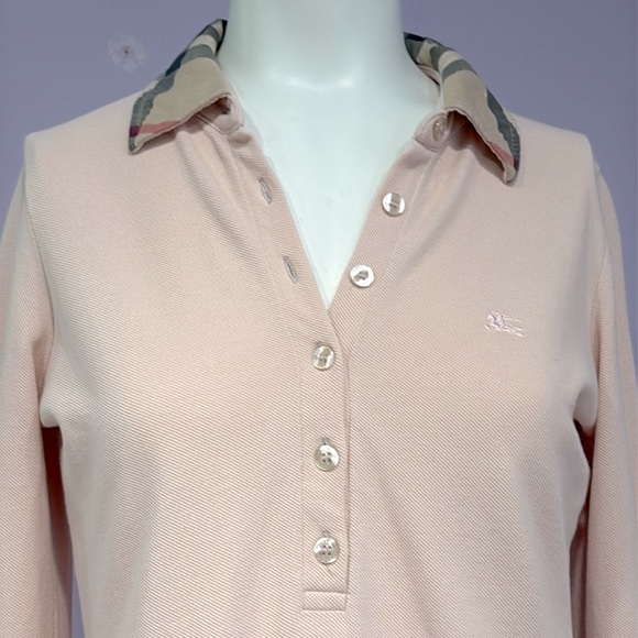 Burberry London Authentic 100% Cotton Pink Long Sleeve Polo Shirt Women's Size S - Picture 4 of 11